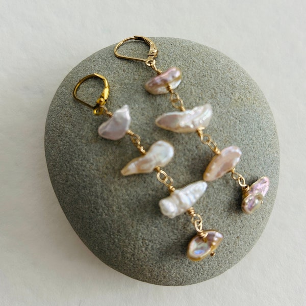 Keishi Pearl and 14k Gold Fill Long Earrings