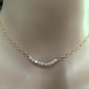 Peach Moonstone Tiny Necklace, Peach Moonstone Bar Necklace, Gemstone Layering Necklace, Dainty Peach Moonstone Necklace
