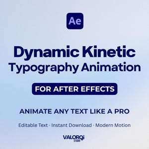 May include: A digital graphic with the text "Dynamic Kinetic Typography Animation" and "FOR AFTER EFFECTS." Additional text includes "Animate Any Text Like A Pro" and "Editable Text • Instant Download • Modern Motion."