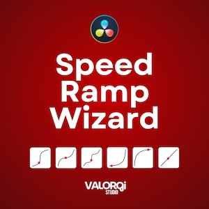 May include: A red background with the words "Speed Ramp Wizard" in large white letters. Below the text are six white squares, each containing a different curved line with a red dot. The Valorqi Studio logo is at the bottom.