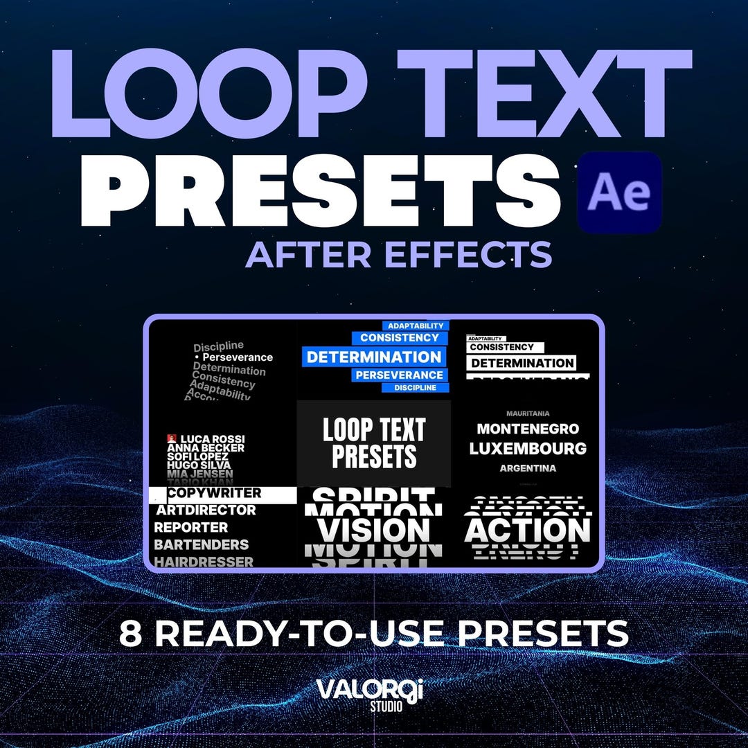 Loop Text Animation Presets for After Effects | 8 Seamless Motion ...