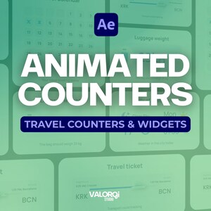 May include: A digital graphic with the text "ANIMATED COUNTERS" in large white letters. Below, a dark blue banner reads "TRAVEL COUNTERS & WIDGETS." The background features a calendar and travel-related data displays.