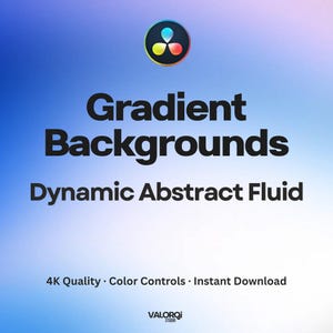 May include: A digital graphic featuring a blue and white gradient background with the text Gradient Backgrounds Dynamic Abstract Fluid. At the top is a circular icon with three colored segments. Bottom text reads 4K Quality Color Controls Instant Download VALORQi STUDIO.
