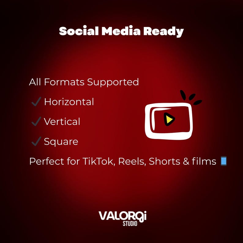 Pu&ograve; includere: Grafica rossa con il testo "Social Media Ready". Evidenzia il supporto per tutti i formati: orizzontale, verticale e quadrato. La grafica indica anche che &egrave; perfetta per TikTok, Reels, Shorts & films.