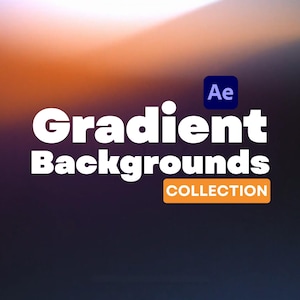 May include: A digital graphic with a gradient background in orange, purple, and black. The words "Gradient Backgrounds" are in large white letters, with "COLLECTION" in an orange box. A blue square with "Ae" is in the upper right.
