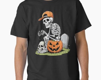 Halloween Skeleton Gamer T-Shirt: Funny Video Game Costume