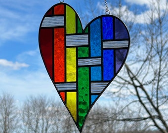Rainbow Heart Stained Glass Suncatcher