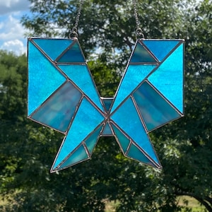 Origami Butterfly Stained Glass Suncatcher - Turquoise