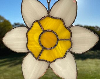 Yellow Daffodil Jonquil Stained Glass Suncatcher 
