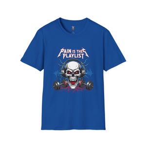 Schädel Grafik T-Shirt: Unisex Softstyle T-Shirt für Musik-Liebhaber, Schmerz ist das Playlist Shirt, Geschenk für Rock Fans, Freizeitkleidung, Halloween-Kleidung