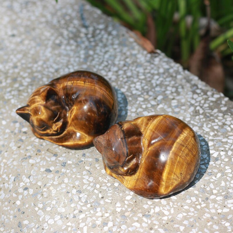 Tiger Eye Sleeping Cat、statue: Natural Stone,Decor Hand Carved ,chakra image 2