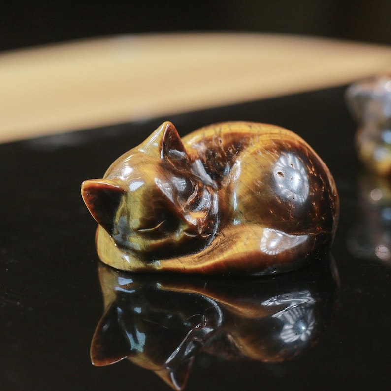 Tiger Eye Sleeping Cat、statue: Natural Stone,Decor Hand Carved ,chakra image 10