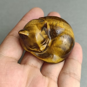 Tiger Eye Sleeping Cat、statue: Natural Stone,Decor Hand Carved ,chakra image 9