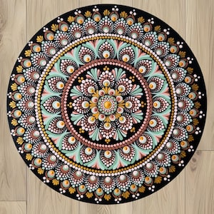 Boho Gold Mandala Wall Art - Tela rotonda dipinta a mano 40 cm - Spiritual Dot Art