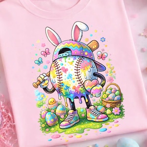 Easter Bunny Baseball PNG, Easter Watercolor Splatter Design (Digital Download)