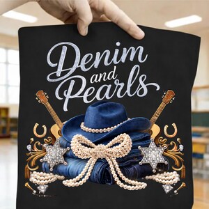 Denim and Pearls Cowgirl PNG, Western Glam Sublimation (digital