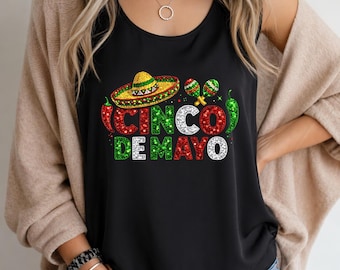 Camiseta sin mangas Cinco de Mayo para mujer, estilo fiesta mexicana con estampado de sombrero, divertida, para fiestas de verano y festivales. Estampado colorido con lentejuelas.