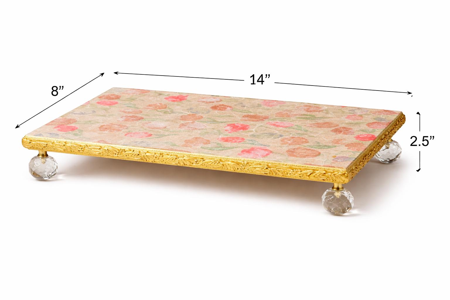 Vanity Step Riser Rosewood Garden Riser | Floral Decoupage Vanity Stand With Crystal Feet ...
