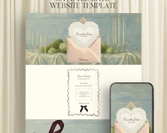 Sage Green & Burgundy Save the Date with RSVP | Oil Painting Style | Editable Canva Wedding Website