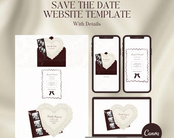 Burgundy Save the Date Wedding Website with RSVP • Editable Canva • Instant Download