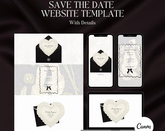 Black & White Wedding Website with RSVP • Oil Painting Save the Date • Canva Editable (Instant Download)