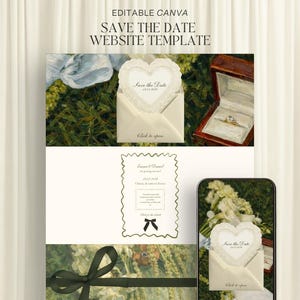 Forest Green Save the Date Wedding Website with RSVP | Oil Painting Style | Editable Canva