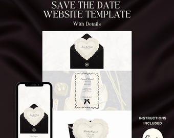 Black & White Wedding Website with RSVP • Oil Painting Save the Date • Canva Editable (Instant Download)