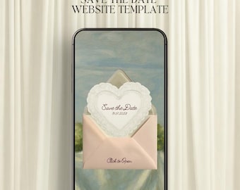 Sage Green & Pink Save the Date with RSVP | Oil Painting Style | Editable Canva Wedding Website