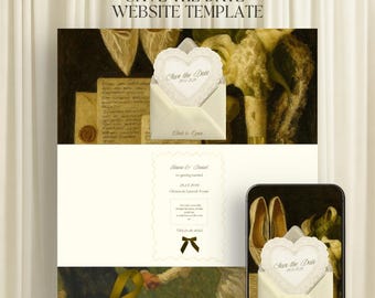 Vintage Champagne Save the Date Wedding Website with RSVP | Oil Painting Style Invitation | Editable Canva