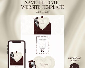 Burgundy Save the Date Wedding Website with RSVP • Editable Canva • Instant Download