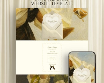 Champagne & Beige Save the Date Wedding Website with RSVP | Vintage Oil Painting Style | Editable Canva