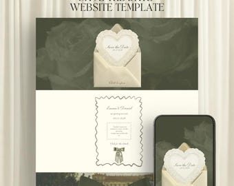 Olive Green Save the Date with RSVP | Oil Painting Style | Canva Wedding Website