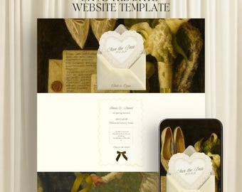 Vintage Champagne Save the Date Wedding Website with RSVP | Oil Painting Style Invitation | Editable Canva
