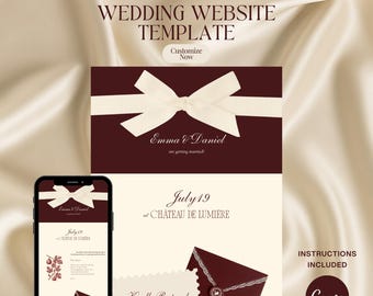 Burgundy Wedding Website Template Editable in Canva Instant Download