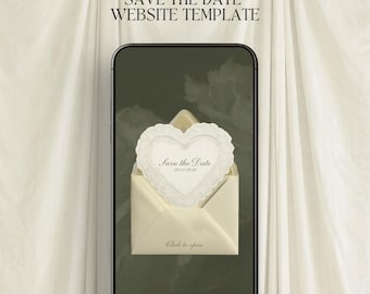 Olive Green Save the Date with RSVP | Oil Painting Style | Canva Wedding Website