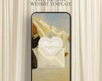 Butter Yellow Save the Date Wedding Website with RSVP | Vintage Oil Painting | Canva Template