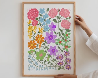 Personalized Family Birth Flower Print, Custom Birth Month Flowers, Minimalist Family Portrait, Gifts Digital Art, Mother's Day Gift for Mom