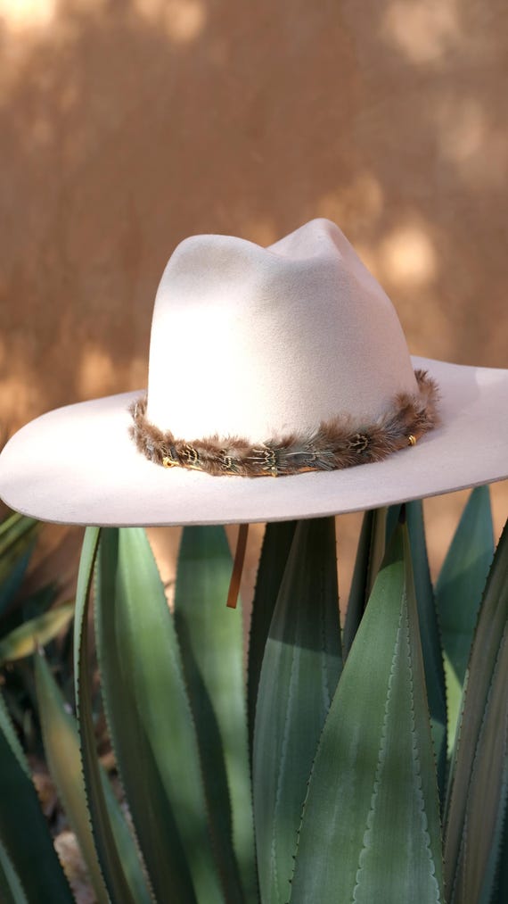 Alessia Large Brim Western Fedora Hat Handmade With Sheep  display picture 3
