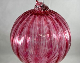 Transparent Fuchsia Pink Ruby Optic Hand Blown Glass Ornament