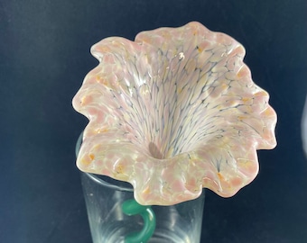 Handmade Blush Pink and Creme Orange speckled Glass Flower with Green Stem