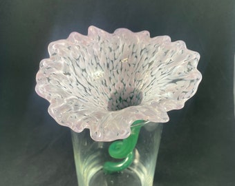 Handmade Blush Pink speckled Glass Flower with Green Stem