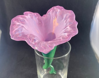 Handmade Purple Speckled Glass Flower with Green Stem