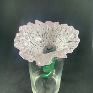 Handmade Blush Pink speckled Glass Flower with Green Stem image 1