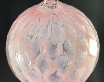 Pink Diamond Optic Patterned Hand Blown Glass Ornament