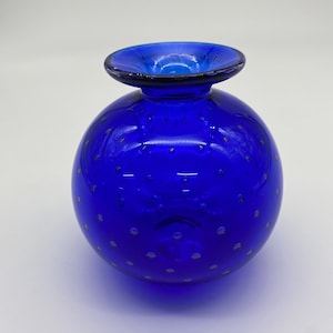 Transparent Blue Bubble Patterned Blown Glass Vase
