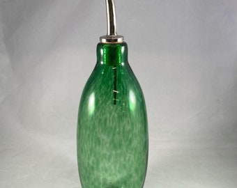 Green Speckled Hand Blown Glass Bottle with Cork Pourer // Olive Oil Bottle/Decanter