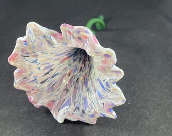 Handmade Purple Pink and Multicolored Speckled Glass Flower with Green Stem