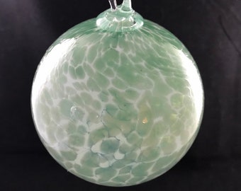 Green and White Hand Blown Glass Ornament