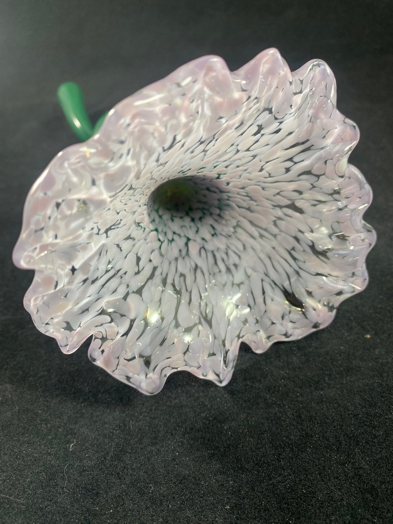 Handmade Blush Pink speckled Glass Flower with Green Stem image 6