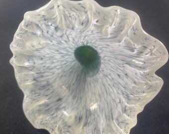Handmade White Speckled Glass Flower with Green Stem